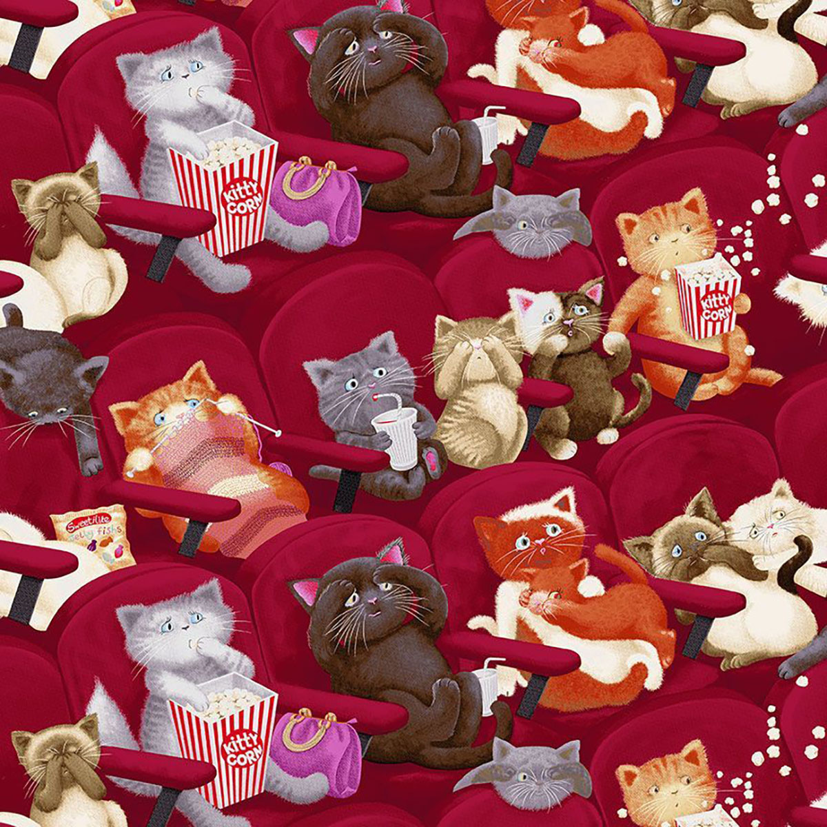 Timeless Treasures Fabrics Meow You Doing? Scaredy Cats Wine